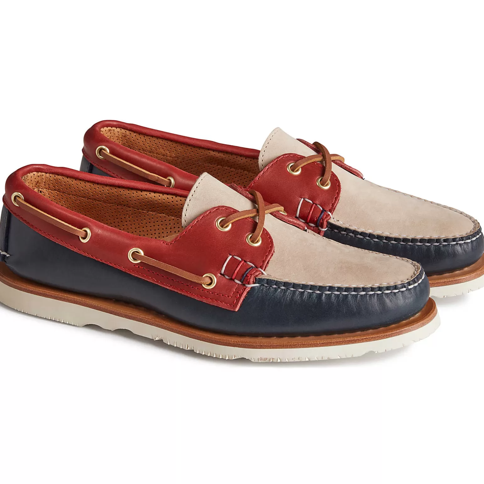 Handcrafted in Maine | Authentic Original Boat Shoe*Sperry Men's Gold Cup™ Authentic Original™ Handcrafted in Maine Tri-Tone Boat Shoe Navy/Red/Ivory